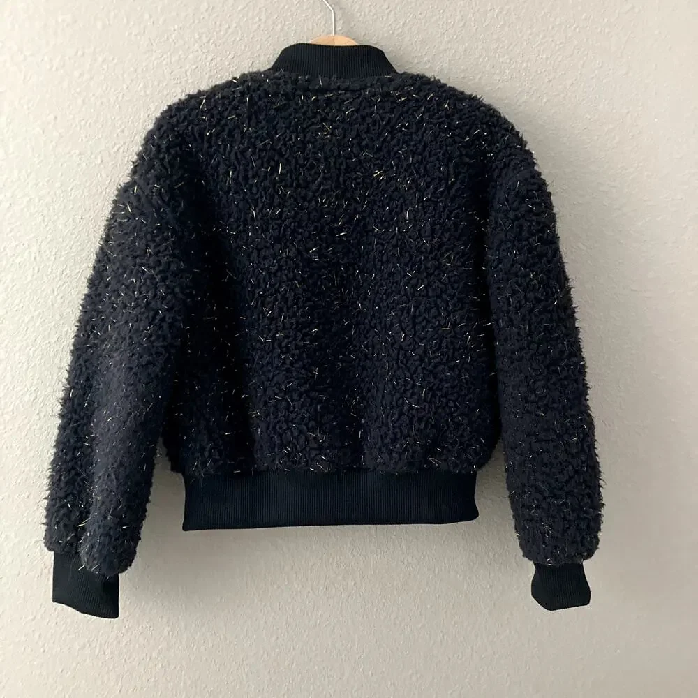 Nike Sherpa Shine Fleece Bomber Jacket - Girls - Black Gold - XS or 4 / 5